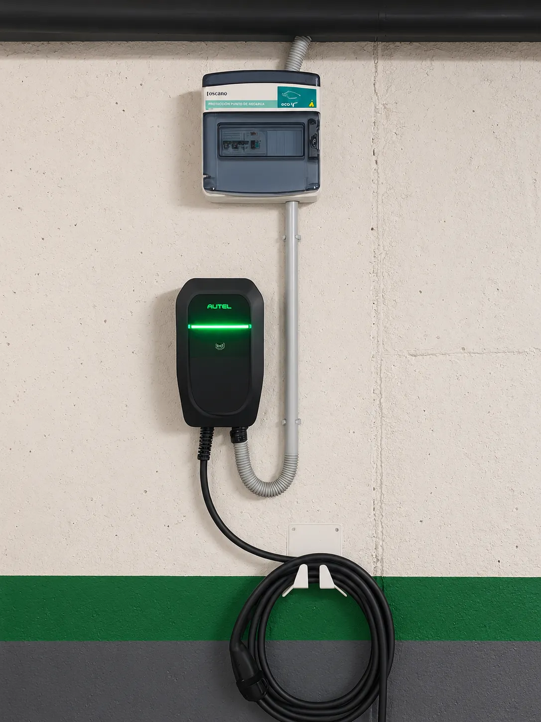 Cargador Autel instalado en un garaje comunitario